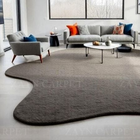 Handcrafted Solid Grey Organic Shape Modern Rug